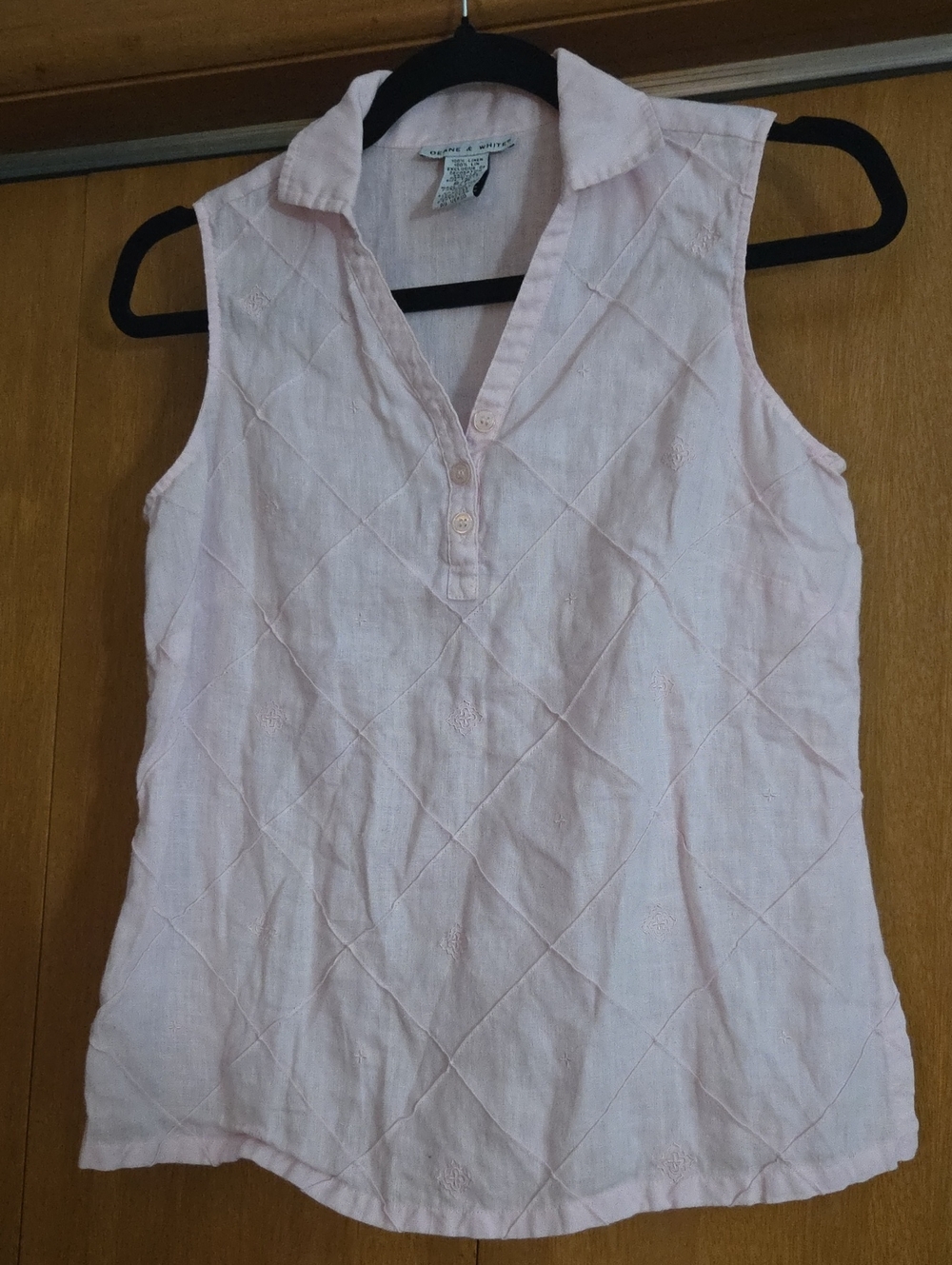 Pale Pink Linen Sleeveless Collared Top